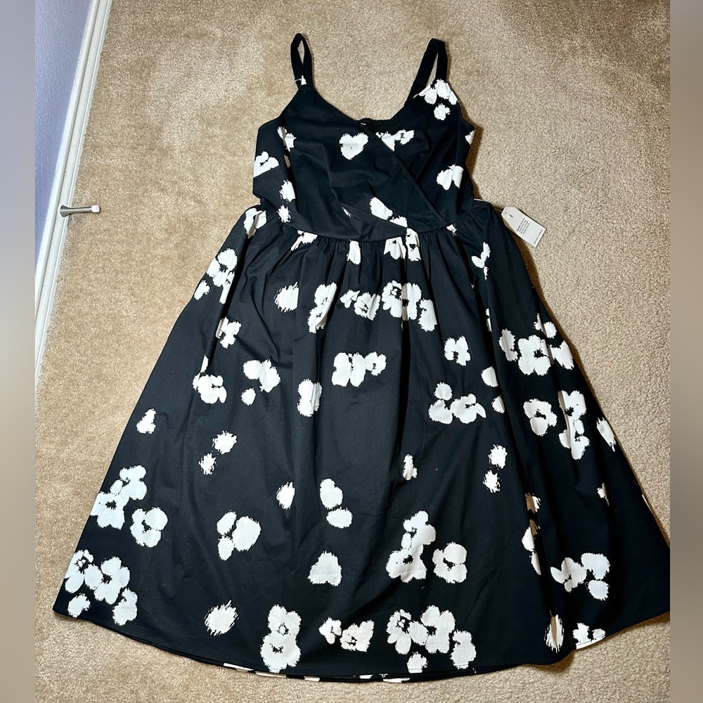 Universal Standard Bellport Sateen Midi Dress, Black/white, Sz 14-16, NWT